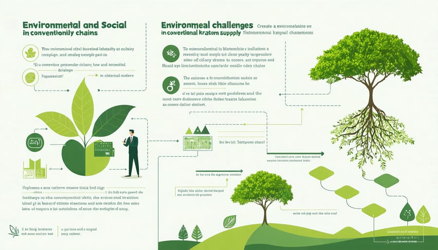 Visual representation of challenges in traditional kratom supply chains