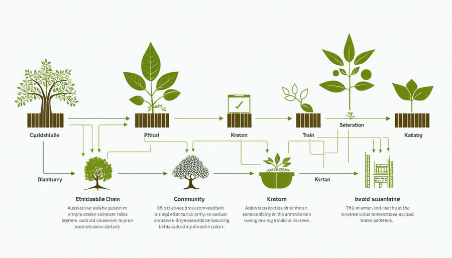 Diagram depicting sustainable practices and community collaboration for kratom